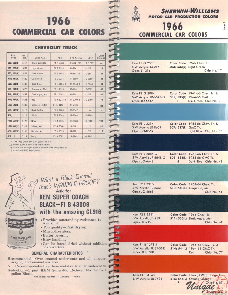1966 GMC Truck Paint Charts Williams 1